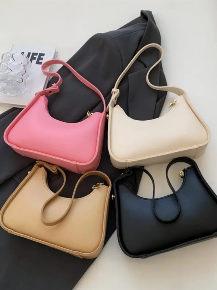 Simple Handbags For Women Fashion Luxury PU Leather Shoulder Bag 2024 New Retro Black Handheld High Quality Small Underarm Bag