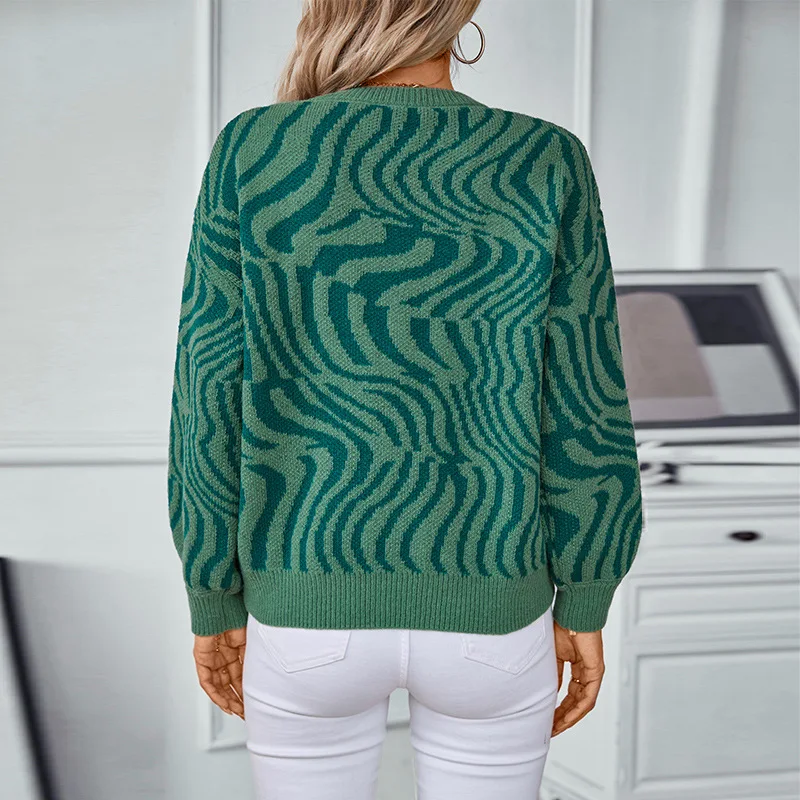 Zebra Pattern Pullover New Style Fashion Pullover Round Neck Sweater for Women