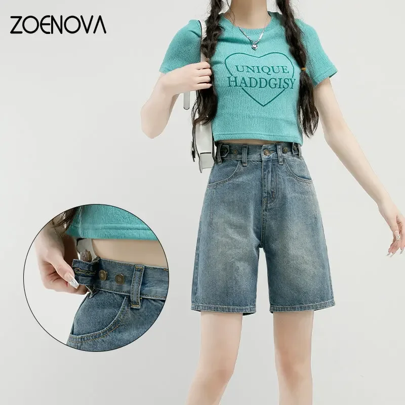 ZOENOVA Fashion High Waist Women Summer Self Cultivation Multi Button Adjustment Version Five Point Shorts Four Colors Optional