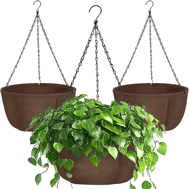 

TKOH-Hanging Planter For Outdoor Plants,Hanging Baskets For Plants Outdoor With Chain, Fabric Hanging Pot For Plants