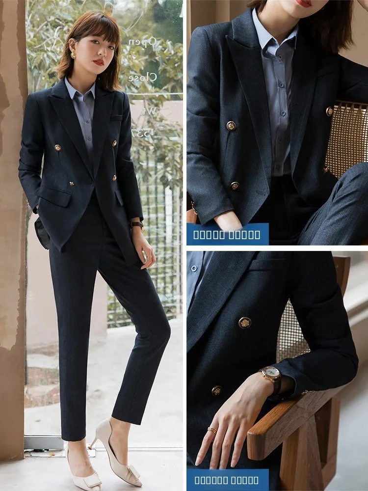 ay Striped Women's Suit Jaet Profional Workwear Front Desk High End Busin Formal Outfit Autumn Winter Faion