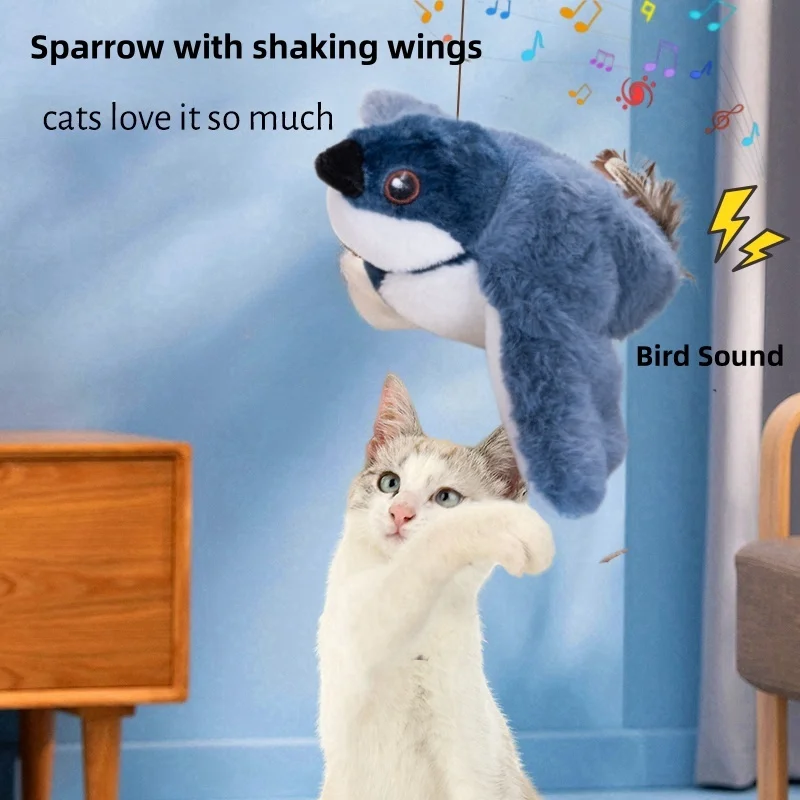 Interactive Cat Toy Flapping Bird (No Flying) Rechargeable Simulation Bird Cat Toys Touch Activated Fluffy Plush Toys for Cats