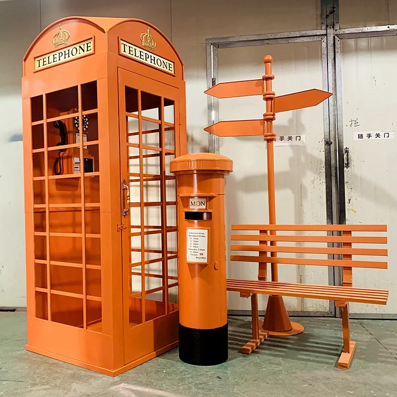 Internet celebrity suit, phone booth, mailbox, street sign, sign, landscape, double bench, shopping mall, Meichen bar props free