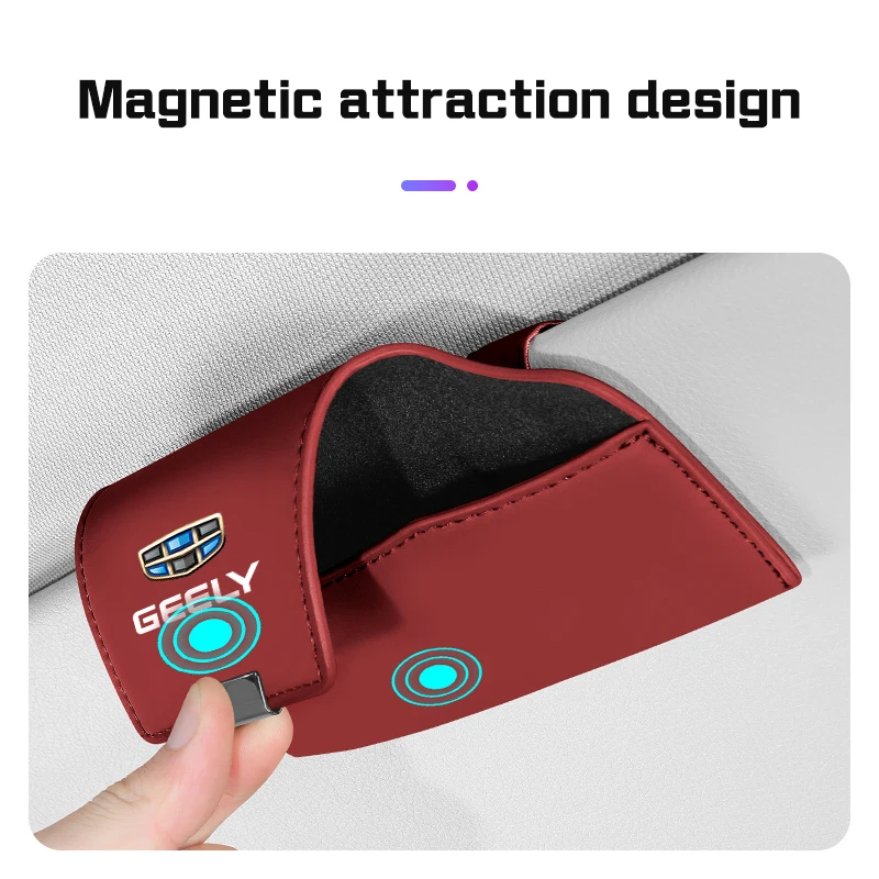 حافظة نظارات حاجب السيارة من الجلد المغناطيسي لجيلي جالاكسي E5 E8 L6 L7 I7 EMGRAND X7 EC7 EC8 CK Coolray Atlas Boyue صندوق النظارات الشمسية