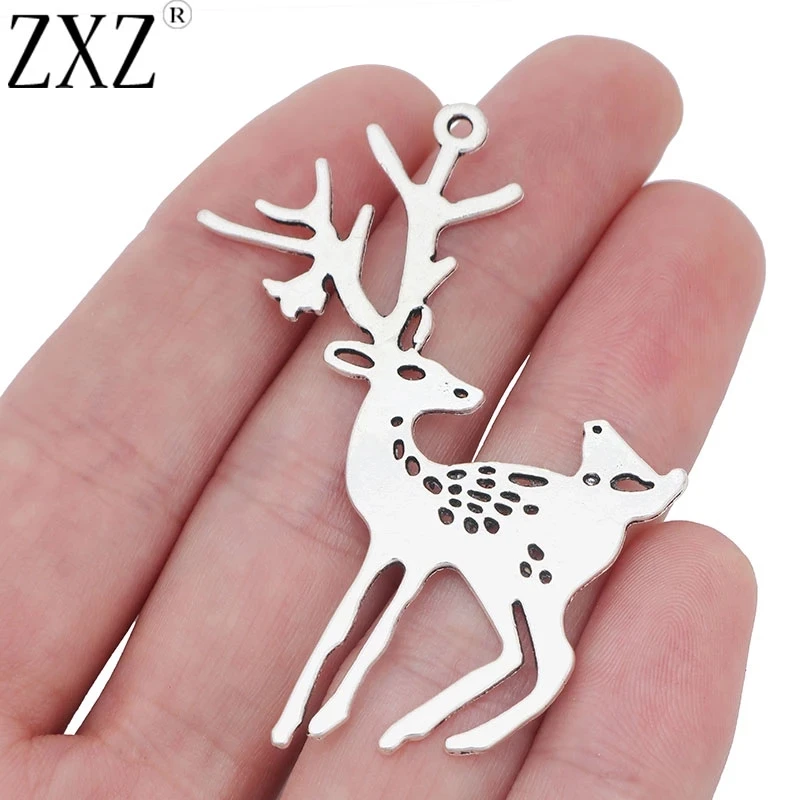 

ZXZ 10pcs Silver Tone 2 Sided Reindeer Sika Deer Animal Charms Pendants for DIY Jewelry Making Accessories 59x46mm
