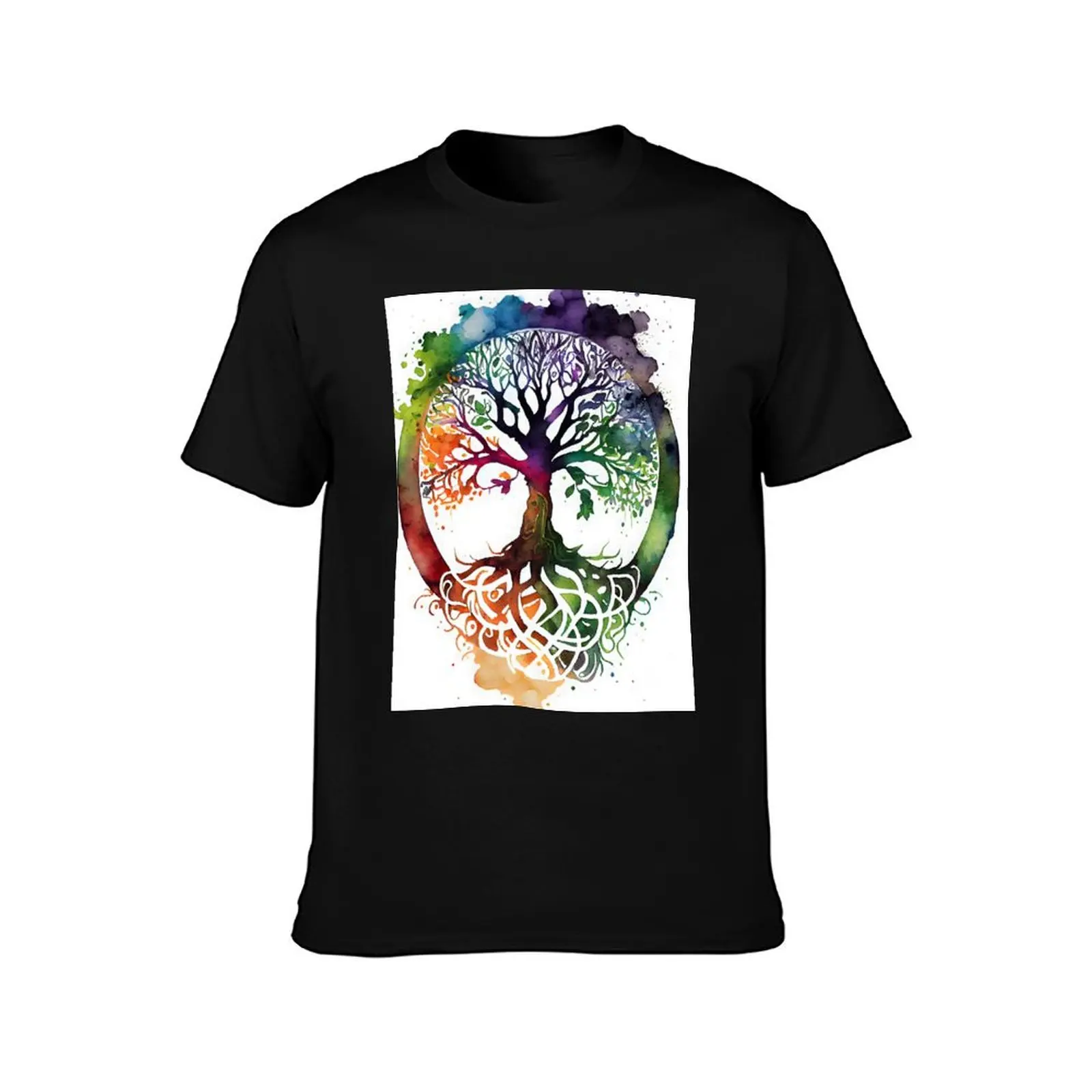 Rainbow Colored Celtic Tree of Life Watercolor Pagan Wiccan T-Shirt Soft Cotton Print T-Shirt