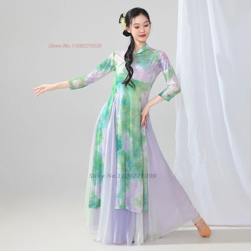robe-de-danse-vintage-chinoise-ensemble-qipao-en-maille-imprime-floral-national-pantalon-robe-folklorique-orientale-costume-de-spectacle-sur-scene-2025