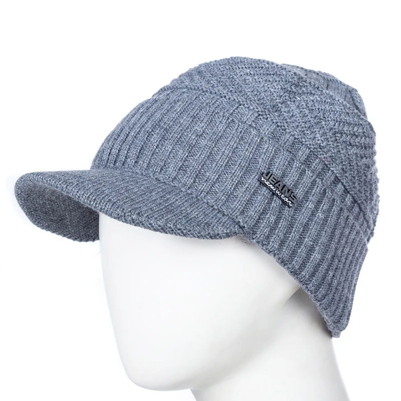 Unisex Winter Hats Warm Coldproof Outdoor Stylish Add Fur Lined Soft Beanie Cap with Brim Thick Winter Knitted Hat for Men Women