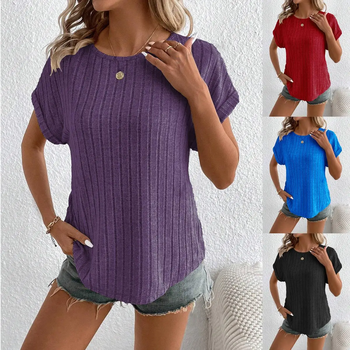 

Women's Brushed Short Sleeve T-Shirt Comfortable Brushed Finish Citywalk Zipper Side Opening round Neck Top Quality Fabric