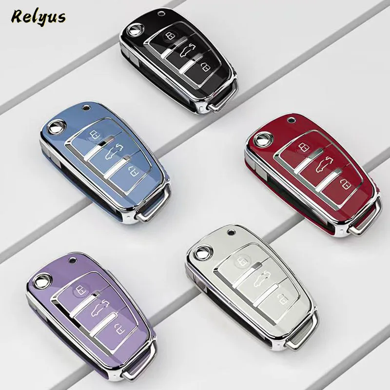 TPU Car Flip Key Cover Case per Audi C5 C6 R8 A1 A3 A4 A5 A6 A7 Q3 Q5 Q7 S6 B6 B7 B8 8P 8V 8L TT RS RS3 S3 Sline accessori