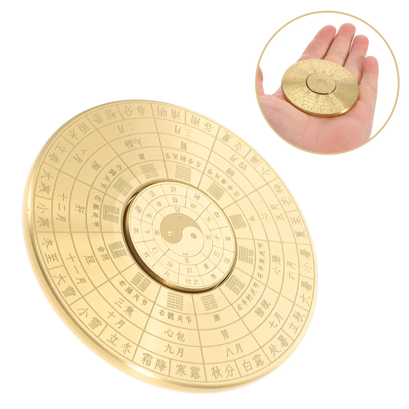 Vintage Brass Mini Chinese Compass Bagua Design Portable Handheld Rotation Decorative Home Office Desk Accessory Multi