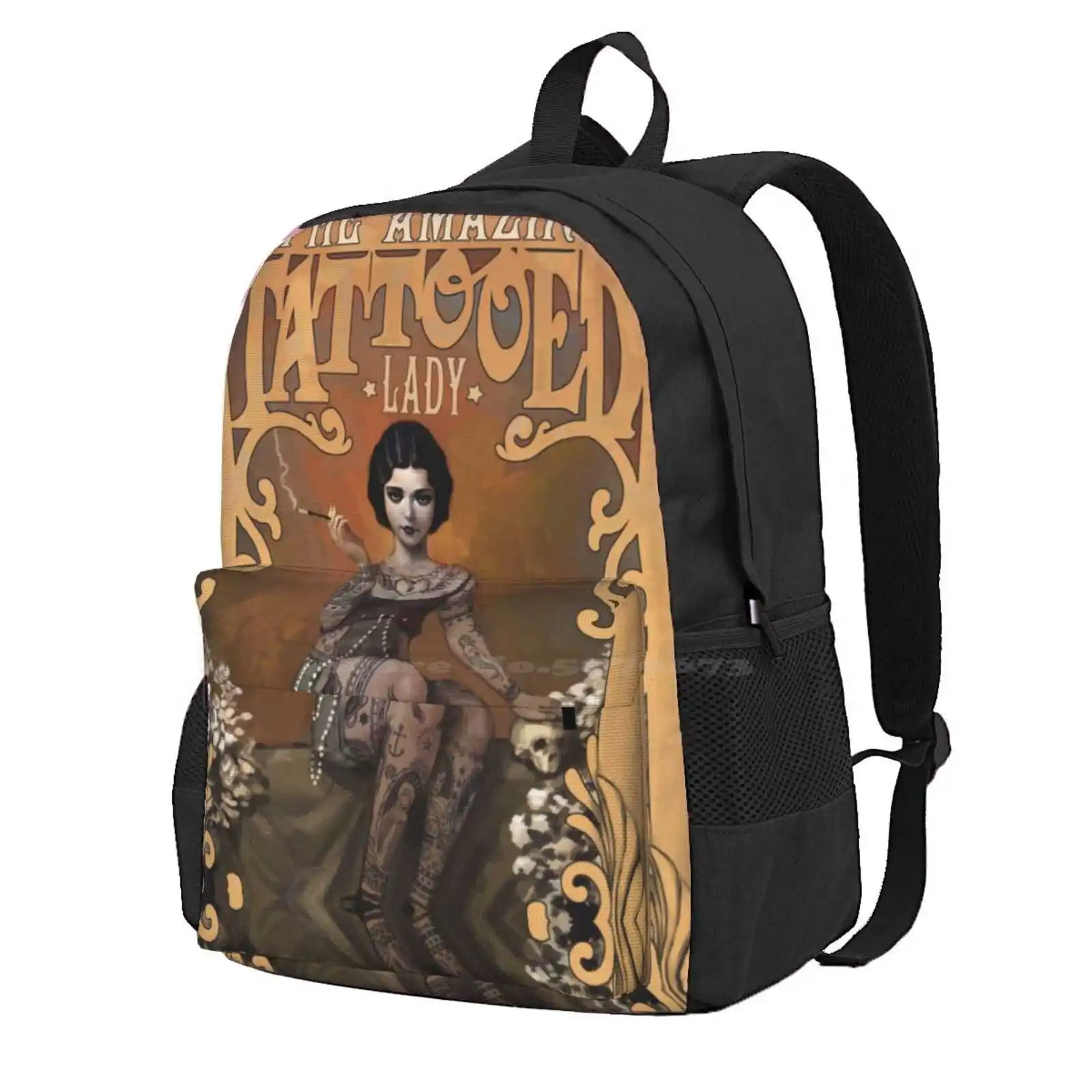 

The Amazing Tattooed Lady Vintage Circus Poster Hot Sale Schoolbag Backpack Fashion Bags Tattooed Vintage Circus Freakshow