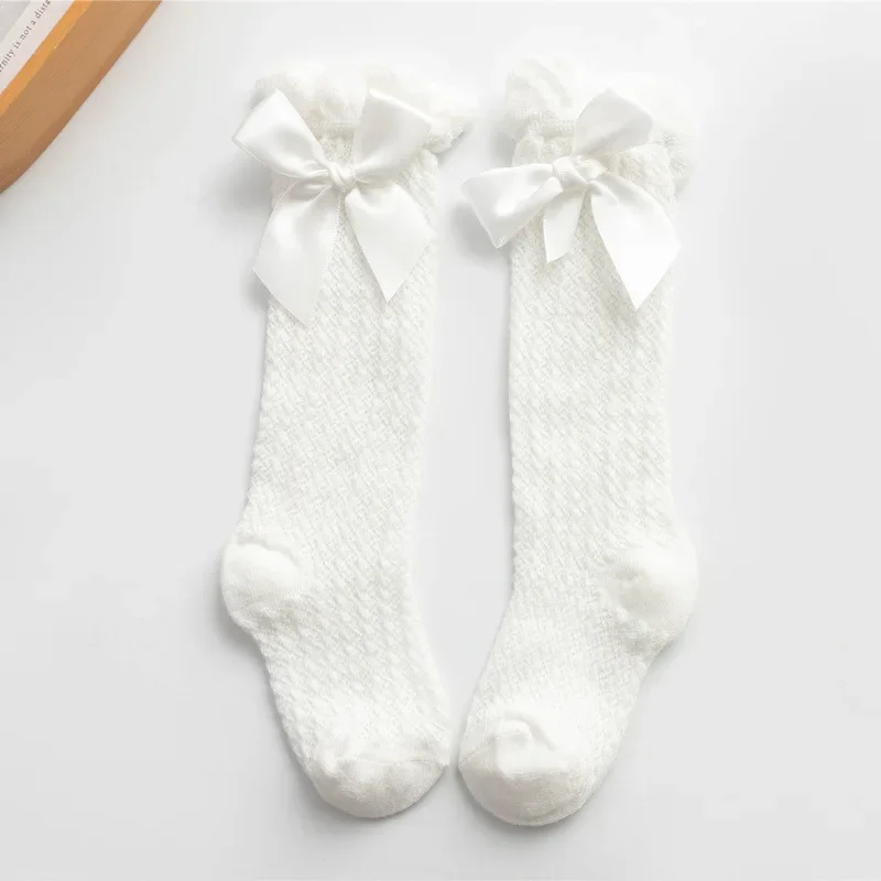 

Children Girls Royal Style Bow Knee High Fishnet Socks Baby Toddler Bowknot In Tube Socks Kid Hollow Out Sock Sox 0-3Y
