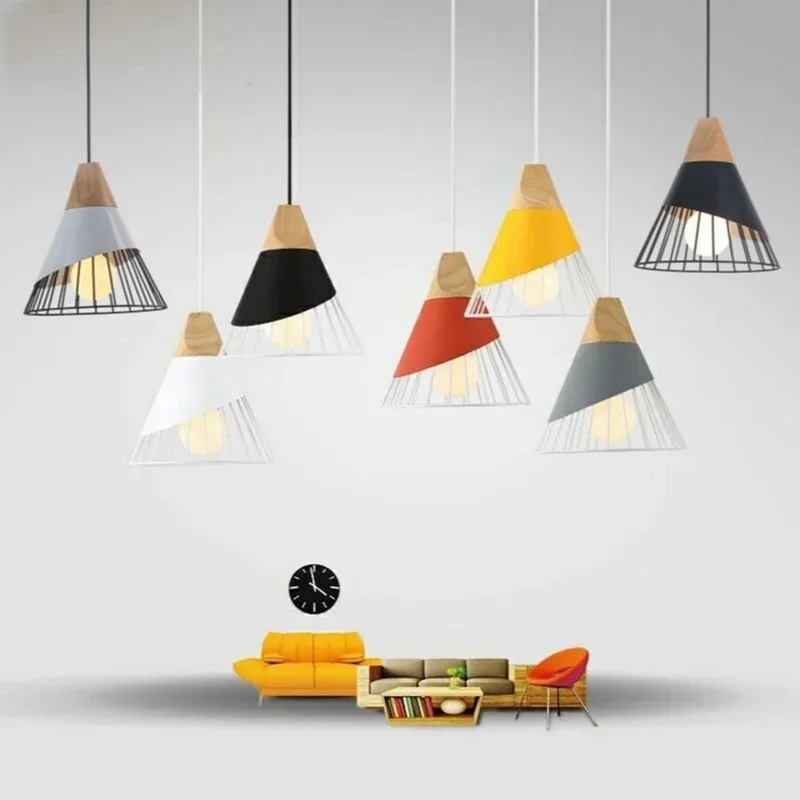 

Pendant Lamp Modern Industrial E26 E27 Wood Pendant Lights For Bedroom Hanging Lamp Loft Nordic Aluminum Lampshade Bulb Kitchen