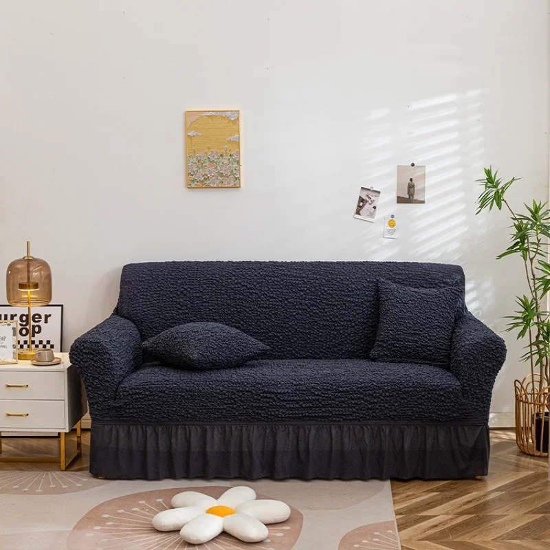 

Эластичный чехол для дивана с юбкой, легко подходящий, противоскользящий, с защитой от домашних животных, супермягкая моющаяся защитная ткань с пузырьками для диванов на 1/2/3/4 места