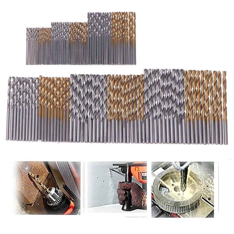 Set mata bor HSS lapis Titanium, 60/120 buah Diameter 1/1, 5/2/2, 2/3mm, mata bor HSS, mata bor kayu, batang lurus