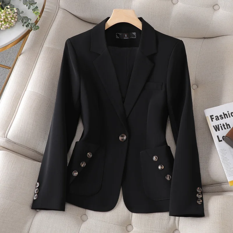 Blazer Women  Ladies Jacket Slim High-quality Office Business Shoulder Pads Long-sleeved Single-button Suit