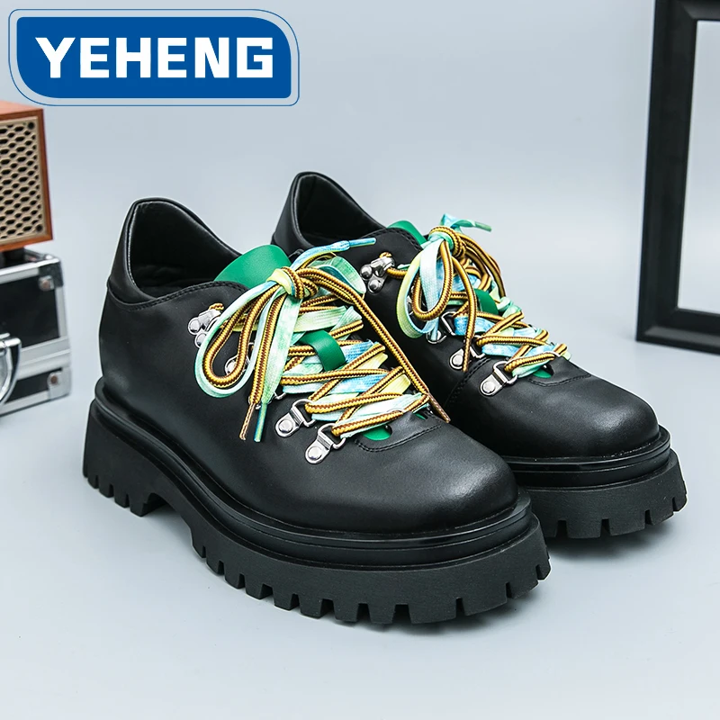 Designer Men Casual Leather Shoes Japanese style Mens Dress Shoes Breathable Fashion Lace-Up Thick Sole Lnternet Celebrity Shoes