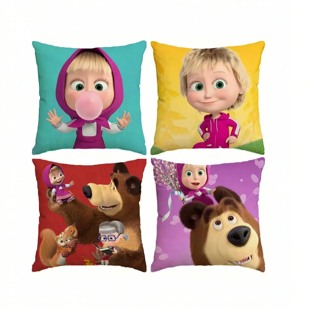 Animation M-Masha and the Bear  Square Double-Sided printed Pillow Case Bedroom Bedside Pillow Sofa Cushion Cover