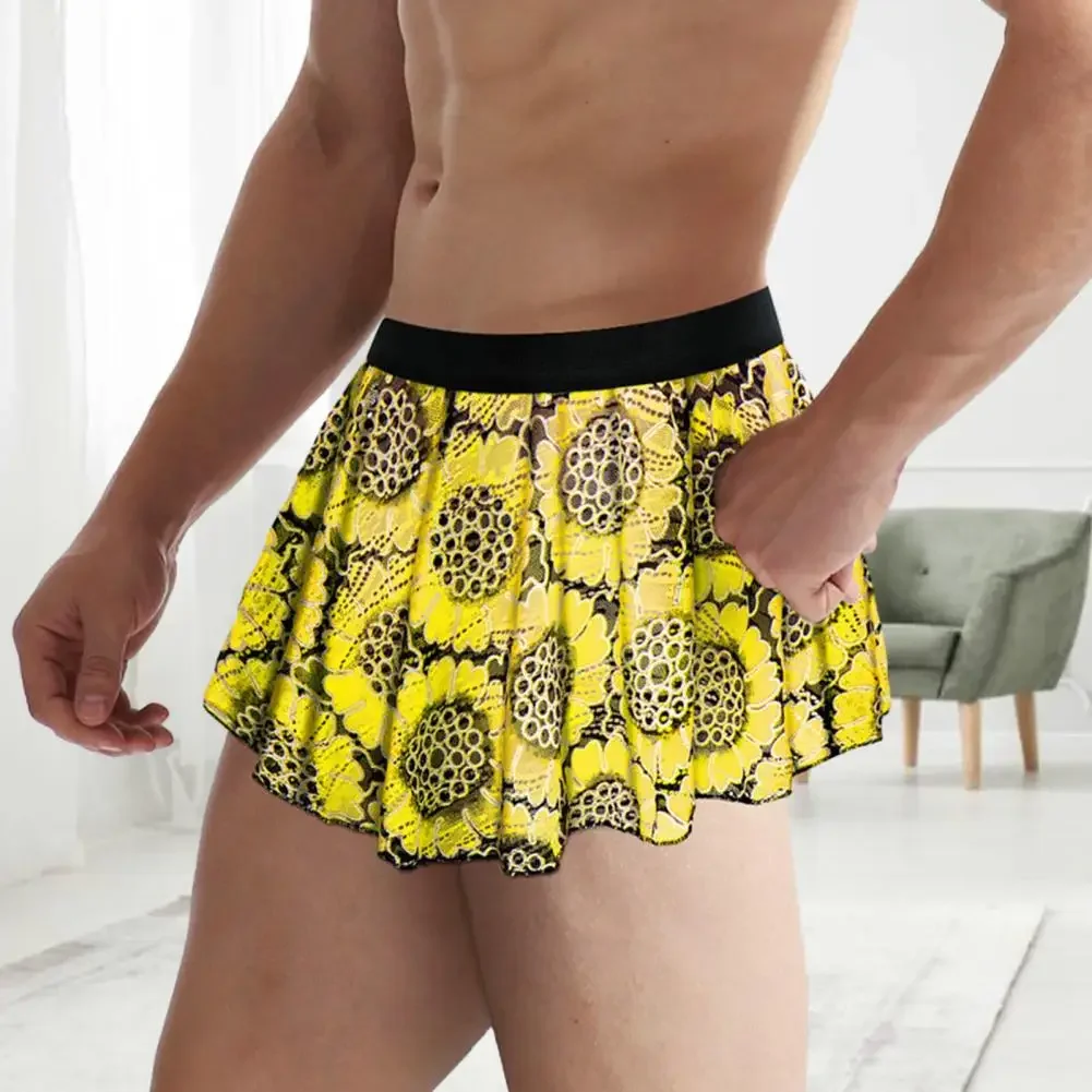 Men Party Skirt Men Skirt Vintage Printed Pleated Mini Skirt for Men Elastic Waist Clubwear Panties Underwear Soft Breathable