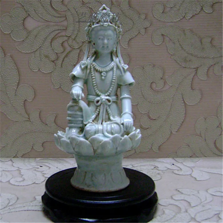 

Rare Qing Dynasty Ancient Porcelain All Hand-carved Shadow Blue Glaze Lotus Stage Guanyin,Free shipping