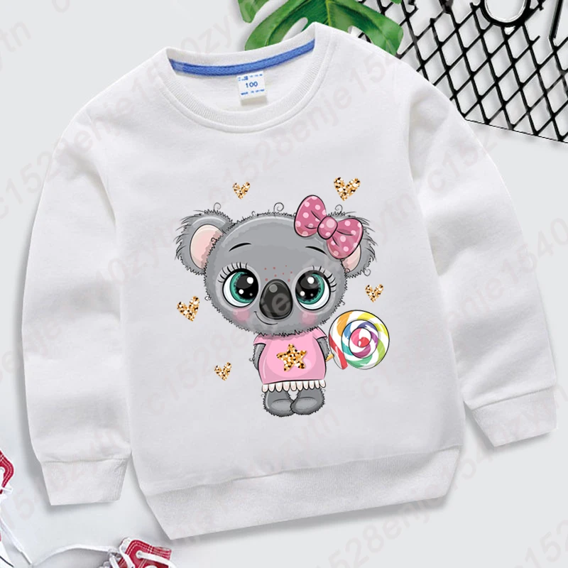 Fashion Kids Long Sleeve Hoodless Pullovers Casual Sport Koala Print Round Neck Outdoor Sweatshirt Children Boys Girls Pullovers