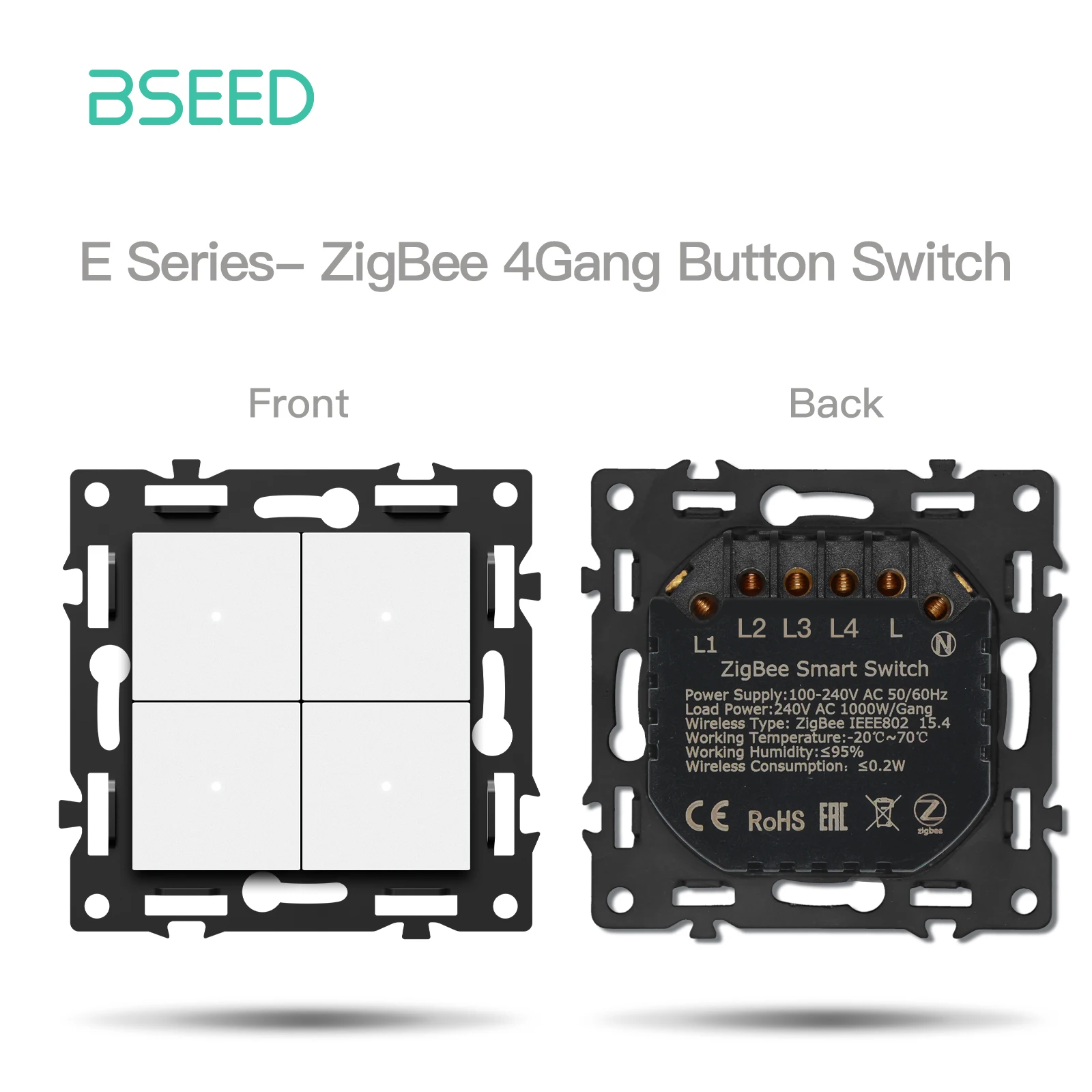 BSEED Zigbee 1/2/3Gang Smart Licht Schalter Tuya Smart Leben Alexa EU Steckdosen Funktion Teile Glas Panels DIY Teile 7