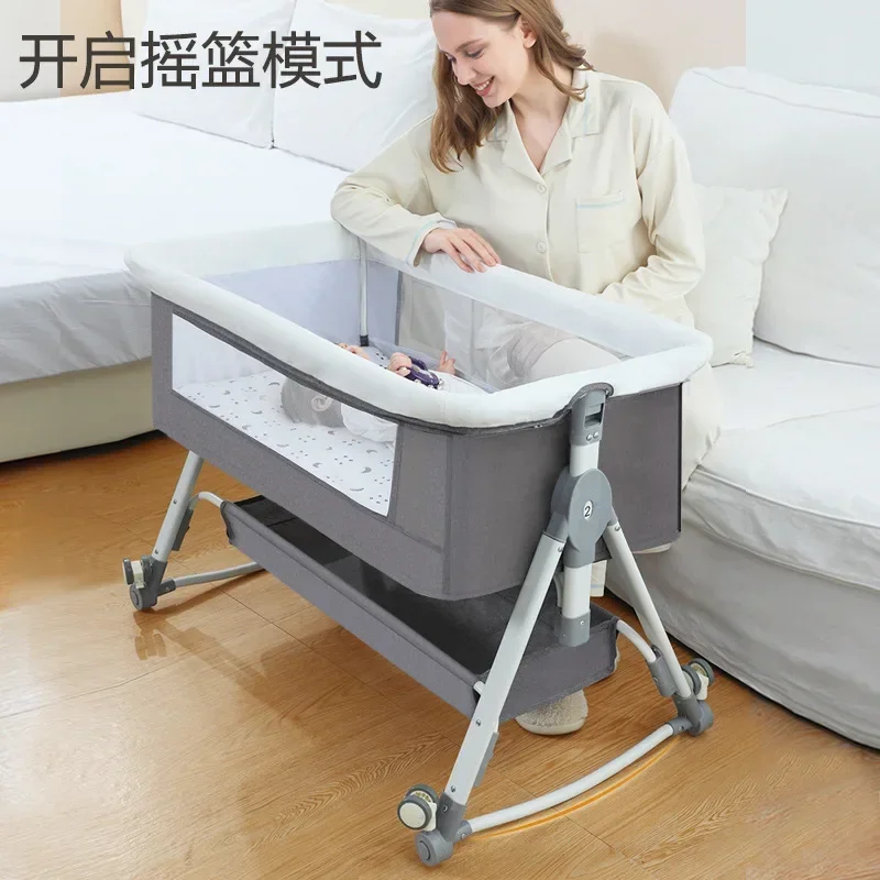 Baby Crib Newborn Bed Splicing Big Bed Baby Crib Bb Crib Cradle Bed Multi-functional Mobile and Foldable