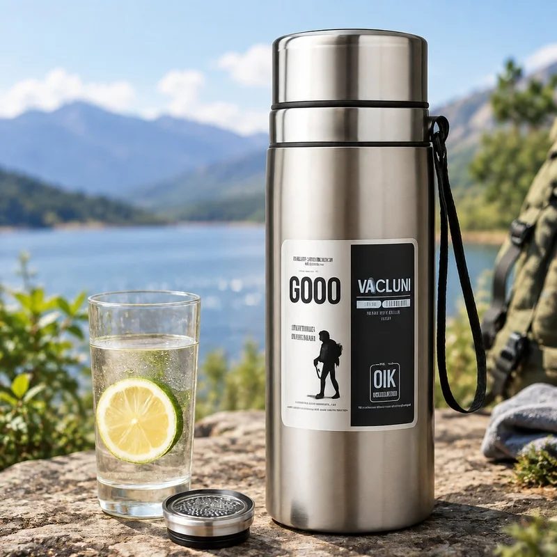 800/1000ml Stainless Steel Sports Water Bottle with Leak-Proof Design and Carry Strap, High Capacity Vacuum Flask