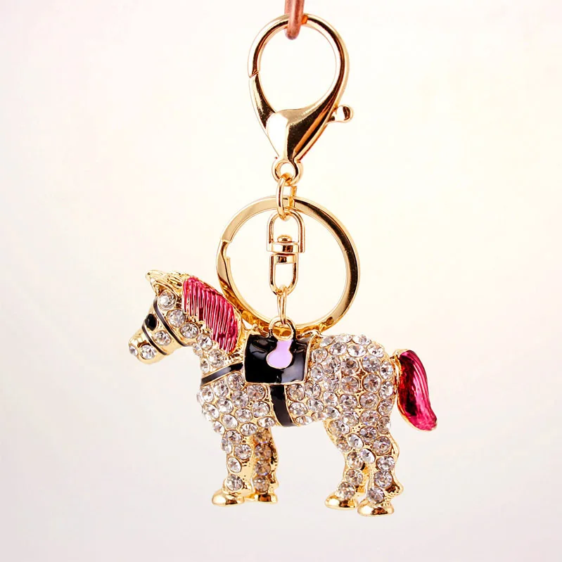 Unique Crystal Horse Rhinestone Metal Key Chains Holder HandBag Pendant Fashion Keyrings Keychains For Car Best Gift K241