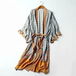 Women  Floral Print Sashes  Bohemian Happie Kimono Ladies V Neck Batwing Sleeves  Boho Maxi Dress Robe