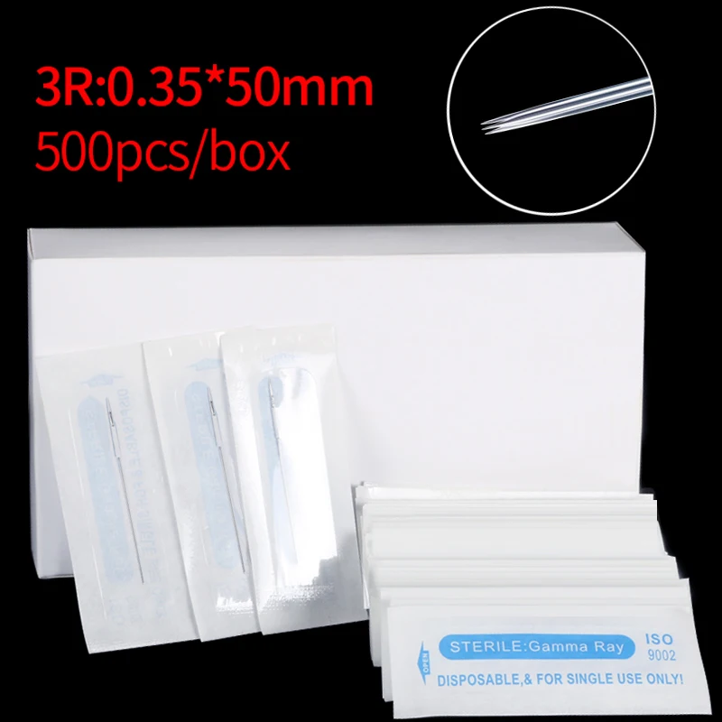 

500 шт. 1/3/5R 5/7F традиционные иглы для татуировки для микроблейдинга, подводка для бровей, губ, принадлежности для перманентного макияжа 0,35 50 мм