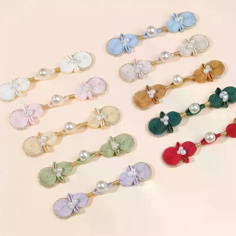 1Pair Chinese Knot Button Cheongsam Buttons Tang Suit with Faux Jade Bead Knot Fastener DIY Handcraft Clothing Accessory