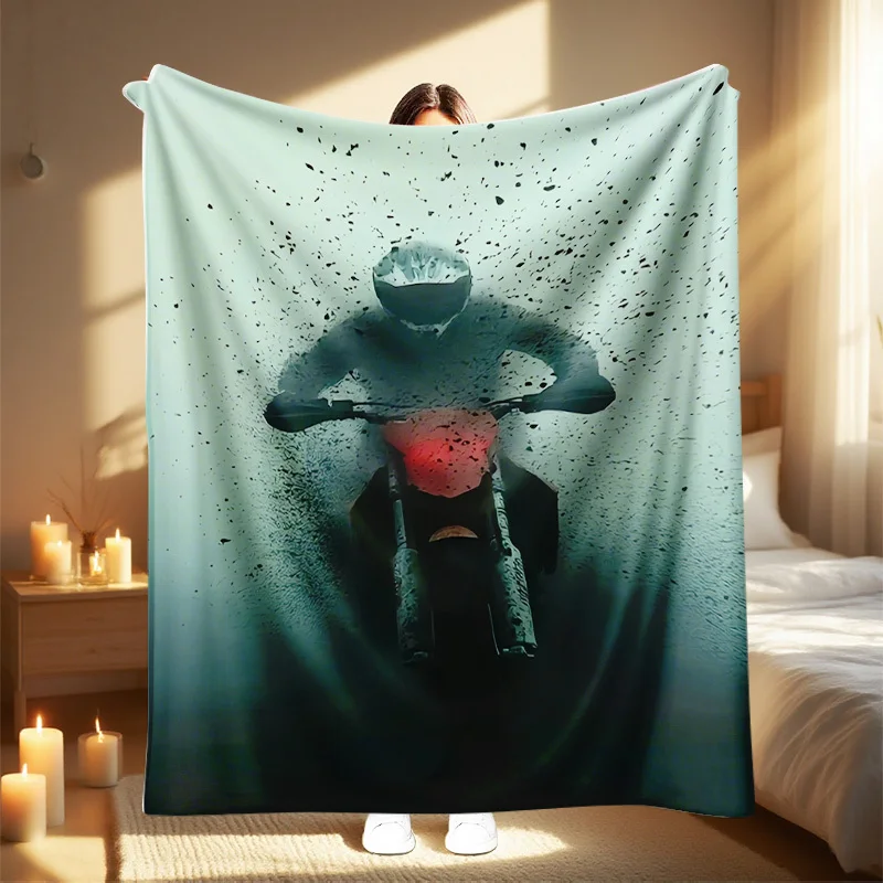 

1 шт. Новое одеяло с принтом для гонок на мотоциклах 2025 года — всесезонное подарочное покрывало для дома и путешествий, удобное и стильное постельное белье, идеальное предложение