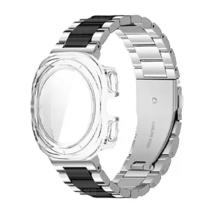 Pop For Samsung Galaxy Watch 7 Ultra Case Strap Protective Bumper Cover Protector Smart Watch Stainless Steel Metal Band