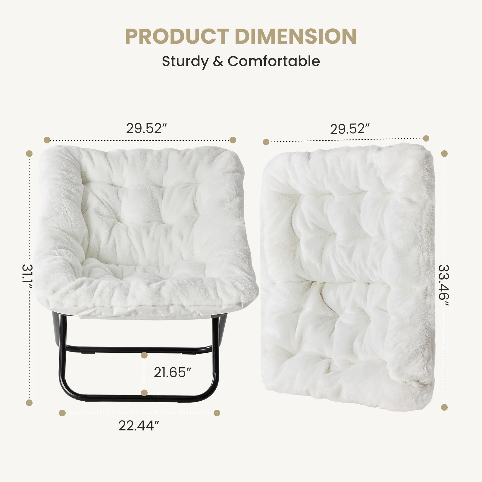 JHK 28IN كراسي الصحن المريحة لينة فو الفراء حجم كبير للطي صالة غرفة المعيشة مقعد مبطن إطار معدني كرسي القراءة الأثاث