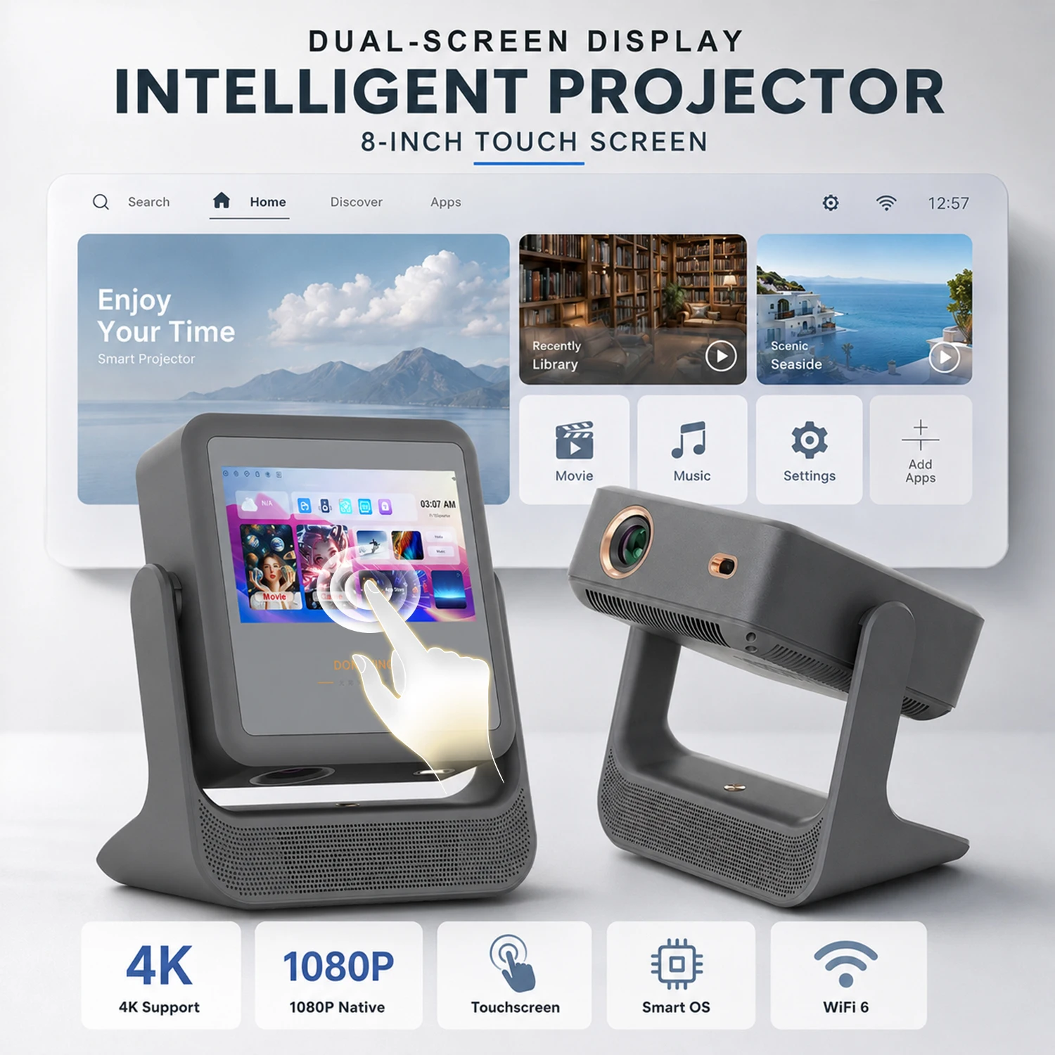 Home Cinema Kids - 7-Zoll Touchscreen-Projektor Android 12 4K HDMI