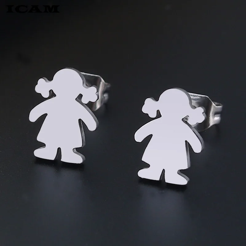 ICAM Women Girls titanium/Stainless Steel Cute Stud Earrings Minimalist simple personality small smooth non-fading Jewelry