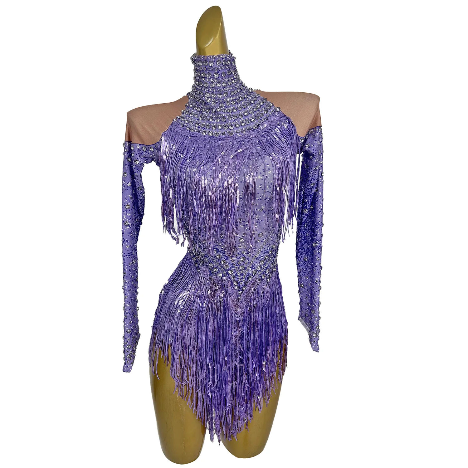 

Fashion Tassel Rhinestone Leotard Transgender Female Bodysuit Women Show Performance Rompers Aerial Dance Gymnastics Jumpsuits
