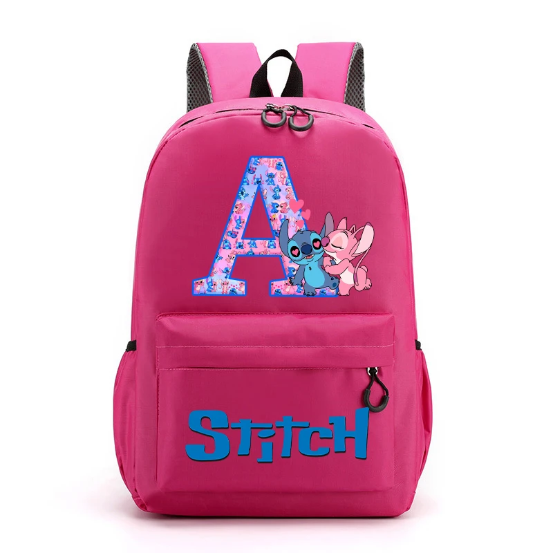 Stitch Angel Letter A-Z Backpack for Girls Disney Anime Cute Schoolbags Children School Travel Shoulders Bag Kids Gift Hot Sales