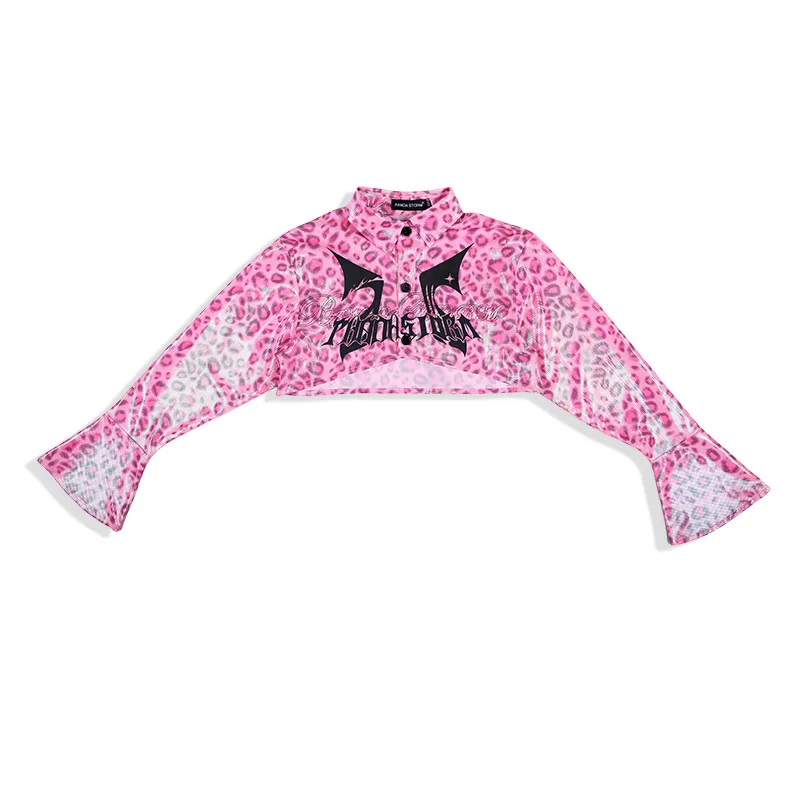 Girls Pink Leopard Street Dance Clothes Short Shirts Black Shorts Catwalk Concert Performance Costume Group Fashion Clothing Set