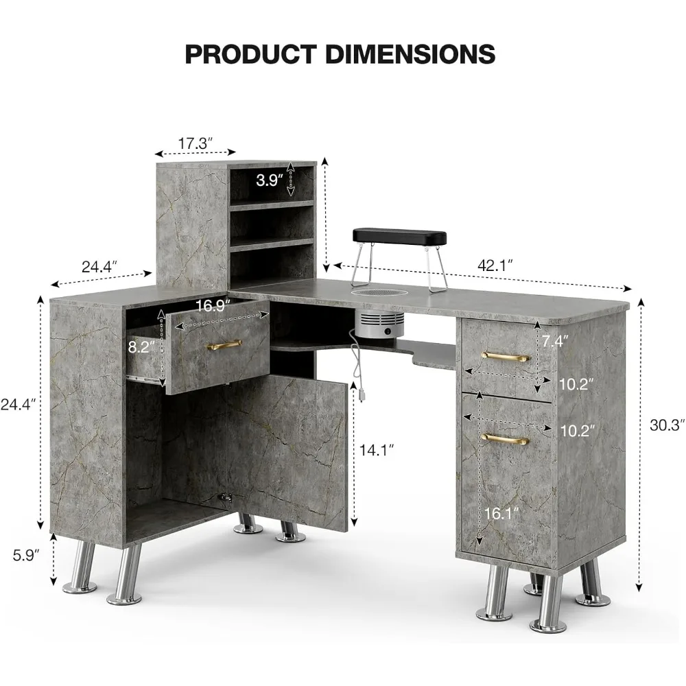 محطة أظافر طاولة مانيكير، محطة طاولة أظافر بإطار فولاذي، محطة عمل لصالونات التجميل مع فتحة تهوية كهربائية