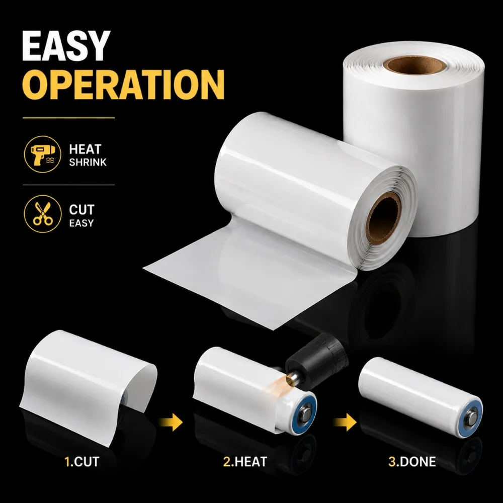 White 18650 Lithium Battery Film PVC Heat Shrink Wrap Film 30-100mm Width Insulation Packaging Protection Lithium Batter Film