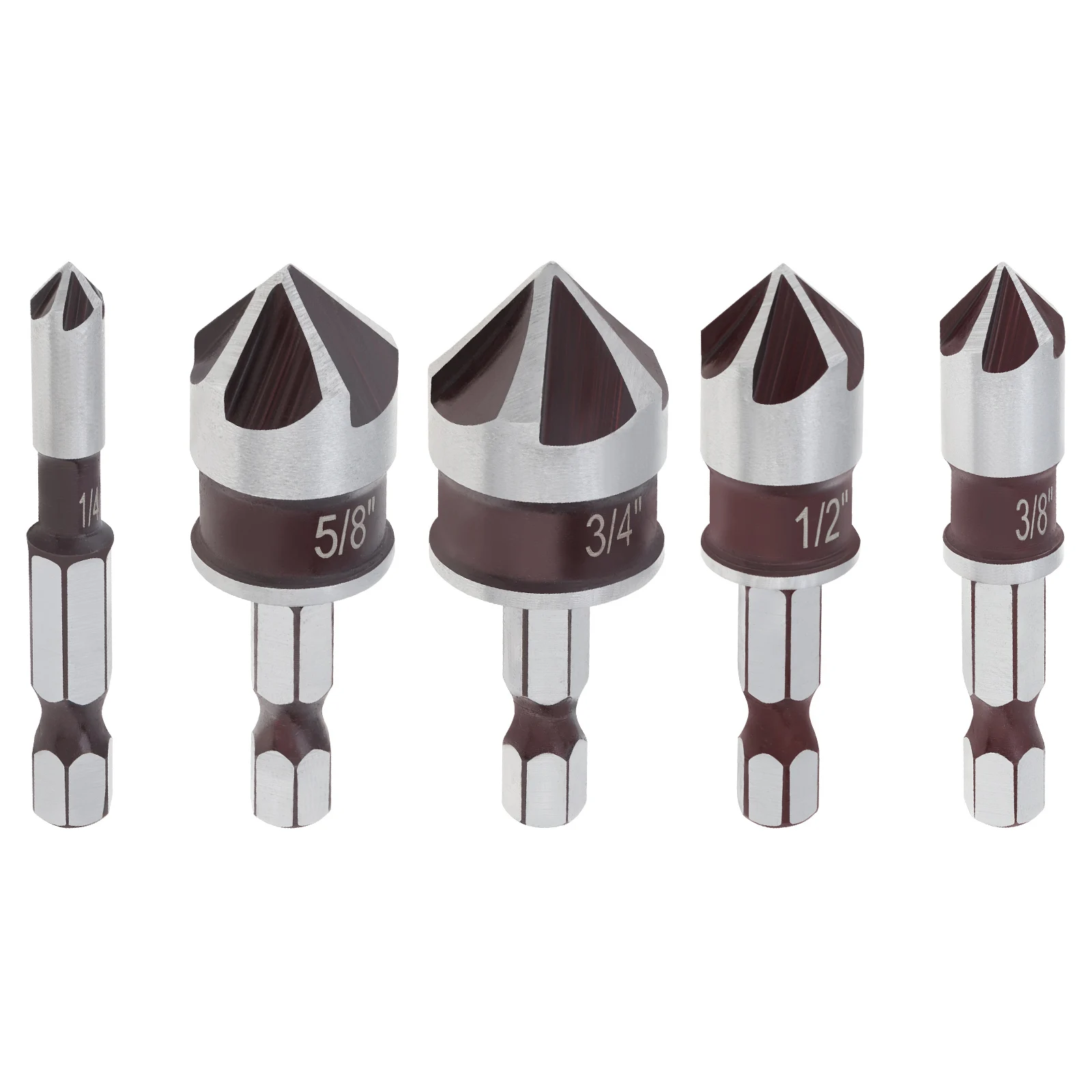 5pcs Countersink Drill Bit Set 82 Degree Countersunk Bits 1/4-Inch Hex Shank Counter Sink Drill Bit Set Woodworking Tool