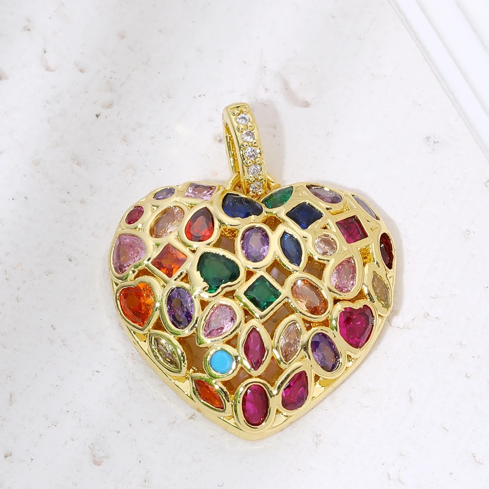 Juya Handmade 18K Real Gold Plated Cubic Zirconia Leopard Tiger Christian Cross Love Heart Charms For DIY Pendant Jewelry Making