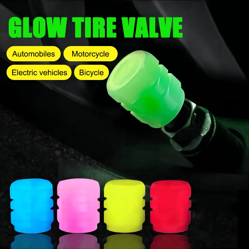 New Luminous Car Tire Valve Caps Wheel Tyre Rim Stem Covers Dustproof Waterproof For Auto Motorcycle Bicycle Glow In The Dark