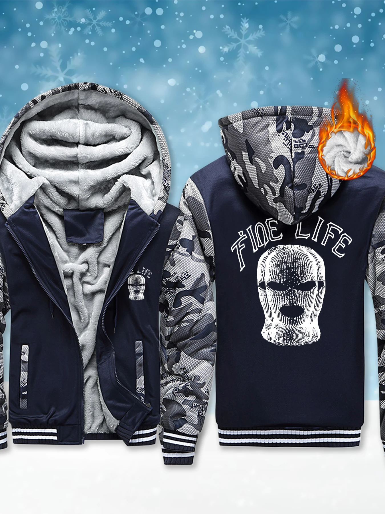 

It Was A Fine Life Print Mens Clothing Winter Comfortable Coat Fleece Heavyweight Streetwear Zipper Hight Quality Jacket