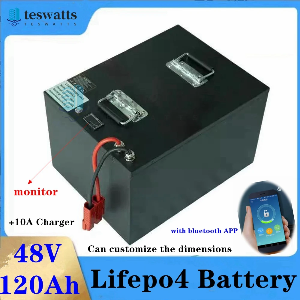 48V 120Ah Lifepo4 Lithium Battery Lithium Iron Phosphate With BMS for 6000W 4000W Scooter Bike Golf Cart RV +10A Charger