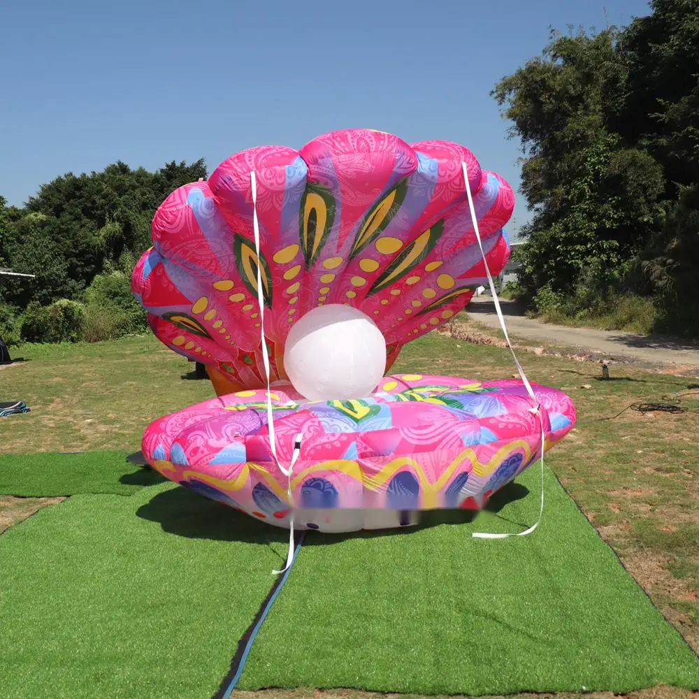 Pink Giant Sea Shell Inflatable Clam With LED Light&Pearl For Wedding Party Stage Decoration