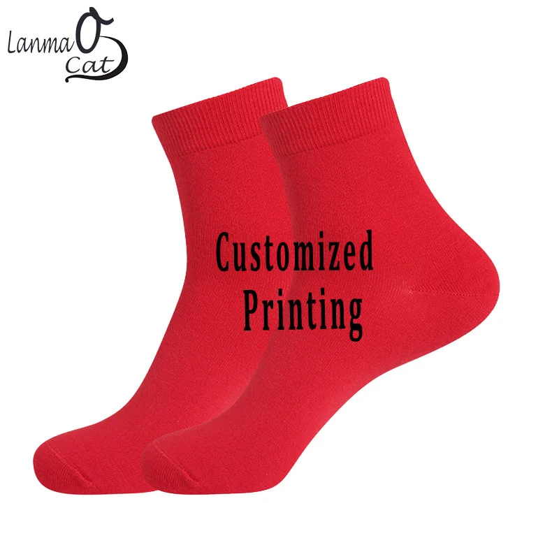 Red Cotton Socks Christmas Printing Socks For Men Women Custom Printing Red Socks Gifts Soft Socks